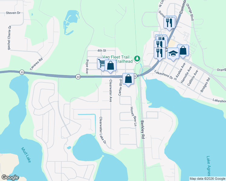 map of restaurants, bars, coffee shops, grocery stores, and more near 141 Clearwater Avenue in Polk City