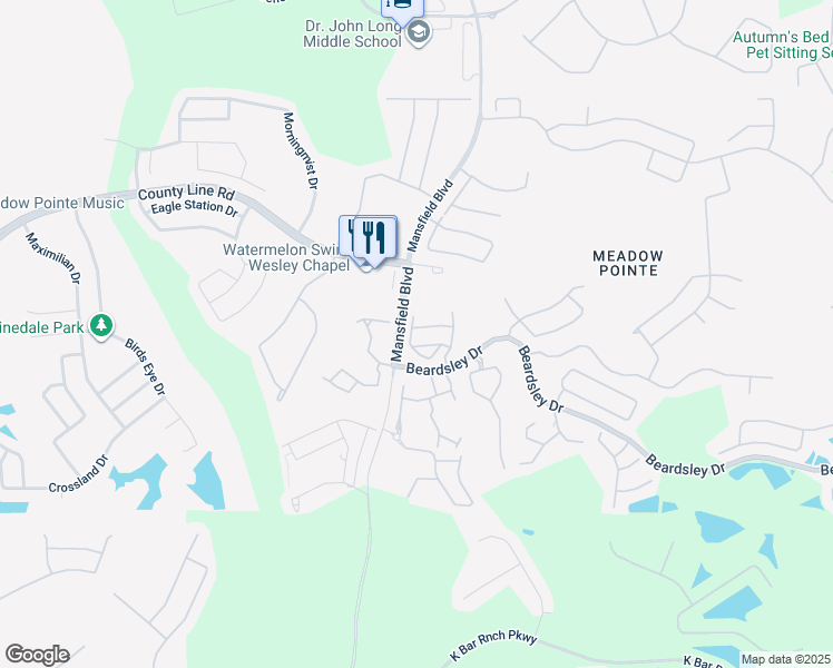 map of restaurants, bars, coffee shops, grocery stores, and more near 30120 Barnaby Lane in Wesley Chapel