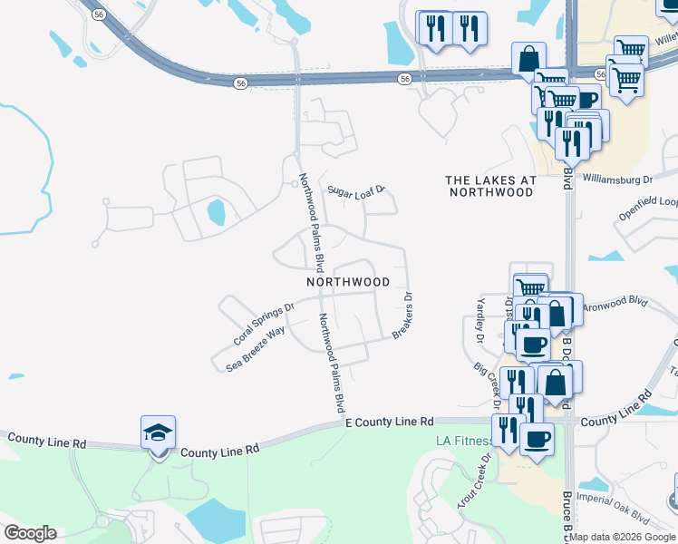 map of restaurants, bars, coffee shops, grocery stores, and more near 1538 Ocean Reef Road in Wesley Chapel