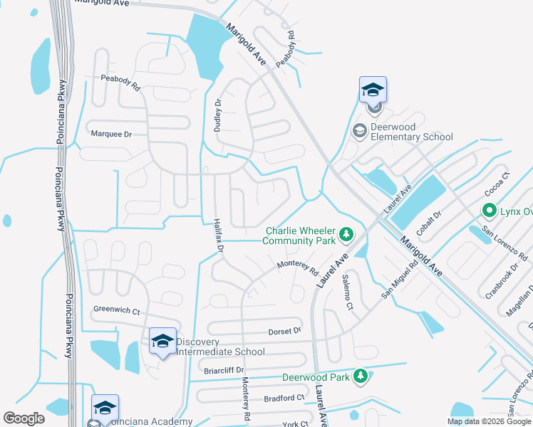 map of restaurants, bars, coffee shops, grocery stores, and more near 971 Derbyshire Drive in Kissimmee