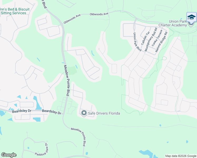 map of restaurants, bars, coffee shops, grocery stores, and more near 1341 Salmonberry Street in Wesley Chapel