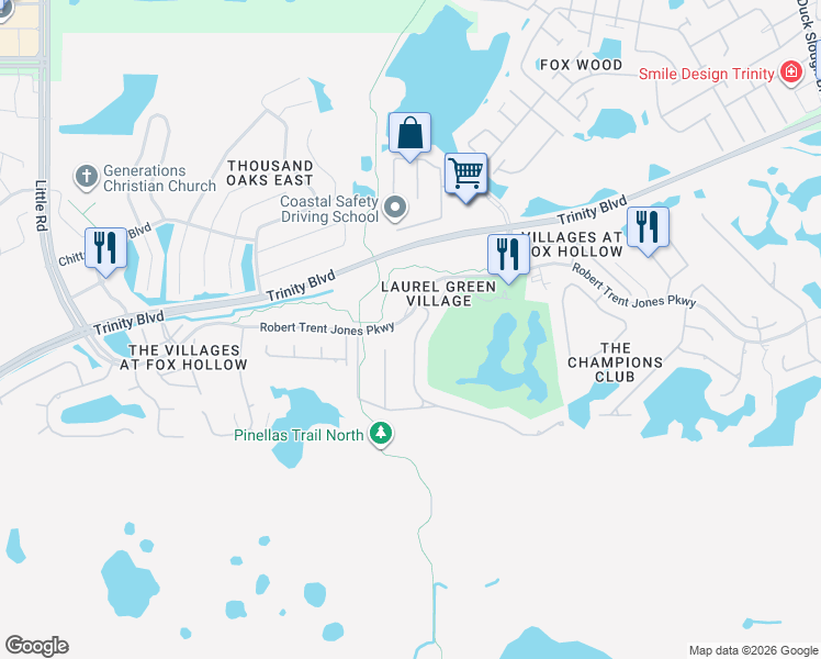 map of restaurants, bars, coffee shops, grocery stores, and more near 9710 Milano Drive in Trinity