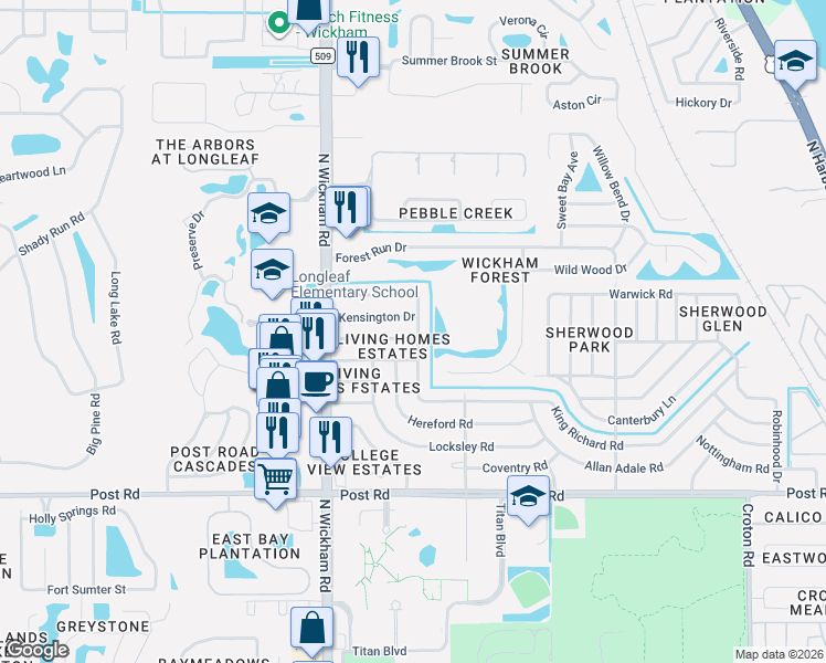 map of restaurants, bars, coffee shops, grocery stores, and more near 2762 Lancaster Road in Melbourne