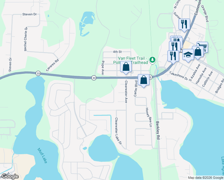 map of restaurants, bars, coffee shops, grocery stores, and more near 110 Laynewade Road in Polk City
