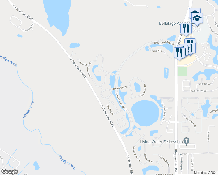 map of restaurants, bars, coffee shops, grocery stores, and more near 4101 Bella Isle Circle in Kissimmee