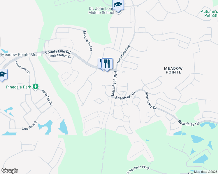 map of restaurants, bars, coffee shops, grocery stores, and more near 30046 Granda Hills Court in Wesley Chapel