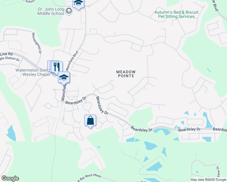 map of restaurants, bars, coffee shops, grocery stores, and more near 30521 Iverson Drive in Wesley Chapel