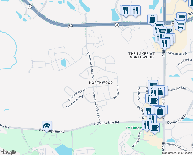 map of restaurants, bars, coffee shops, grocery stores, and more near 1530 Ocean Reef Road in Wesley Chapel