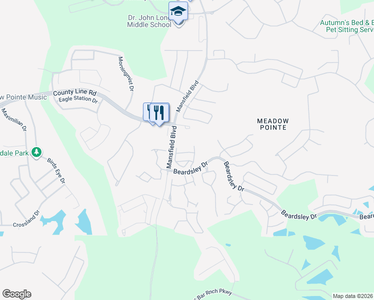 map of restaurants, bars, coffee shops, grocery stores, and more near 30147 Barnaby Lane in Wesley Chapel