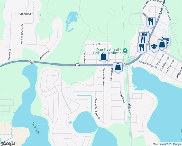 map of restaurants, bars, coffee shops, grocery stores, and more near 110 Laynewade Road in Polk City