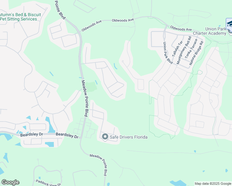 map of restaurants, bars, coffee shops, grocery stores, and more near 1422 Beaconsfield Drive in Wesley Chapel