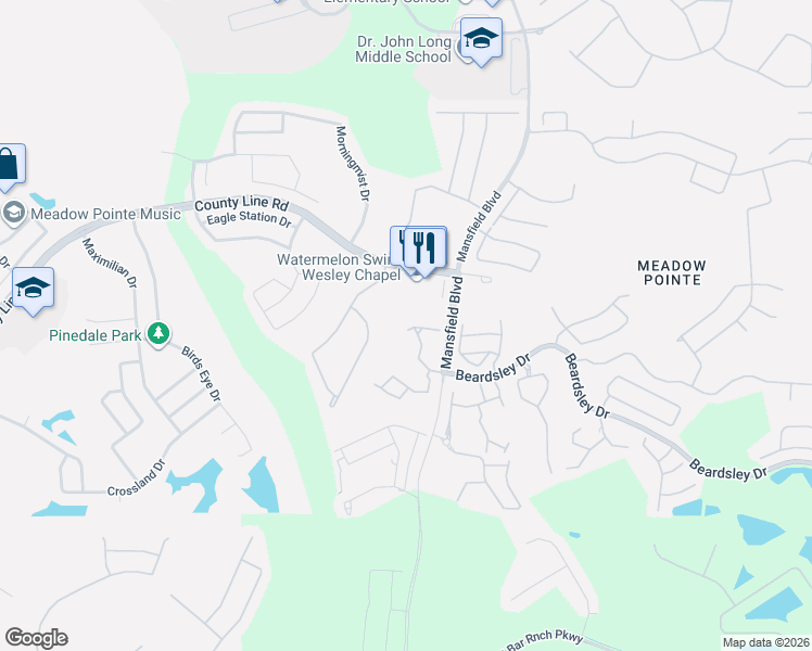 map of restaurants, bars, coffee shops, grocery stores, and more near 1427 Costa Mesa Drive in Zephyrhills