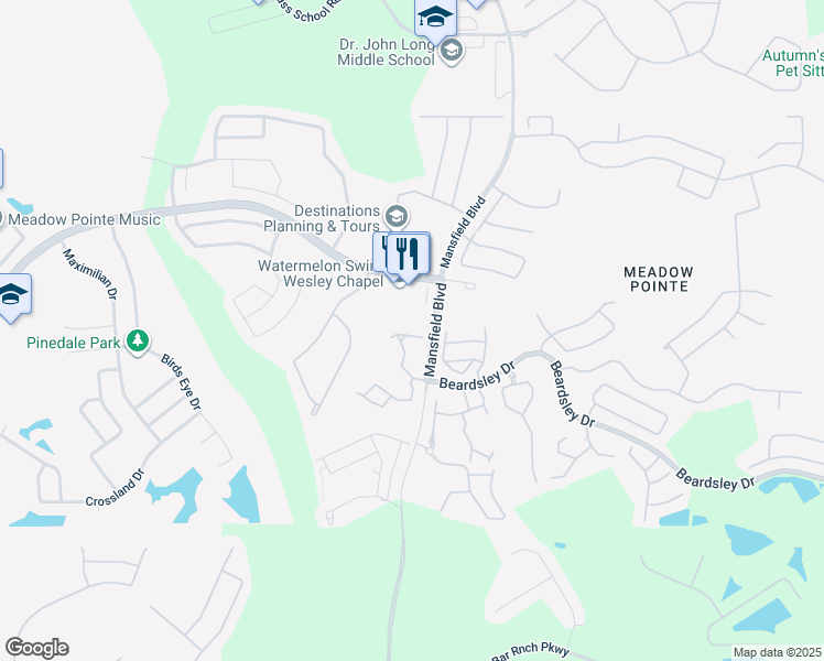 map of restaurants, bars, coffee shops, grocery stores, and more near 30041 Granda Hills Court in Zephyrhills
