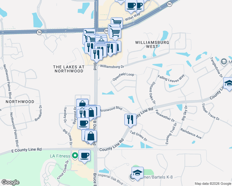 map of restaurants, bars, coffee shops, grocery stores, and more near 28355 Openfield Loop in Wesley Chapel