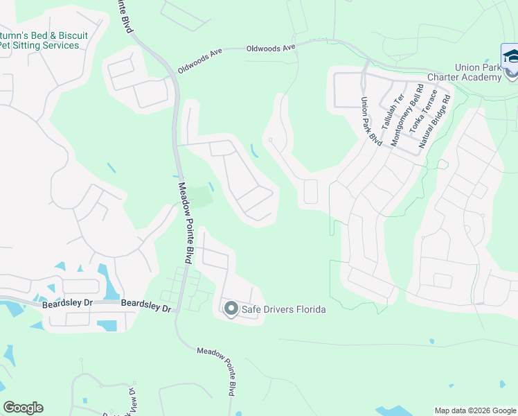map of restaurants, bars, coffee shops, grocery stores, and more near 1430 Beaconsfield Drive in Wesley Chapel