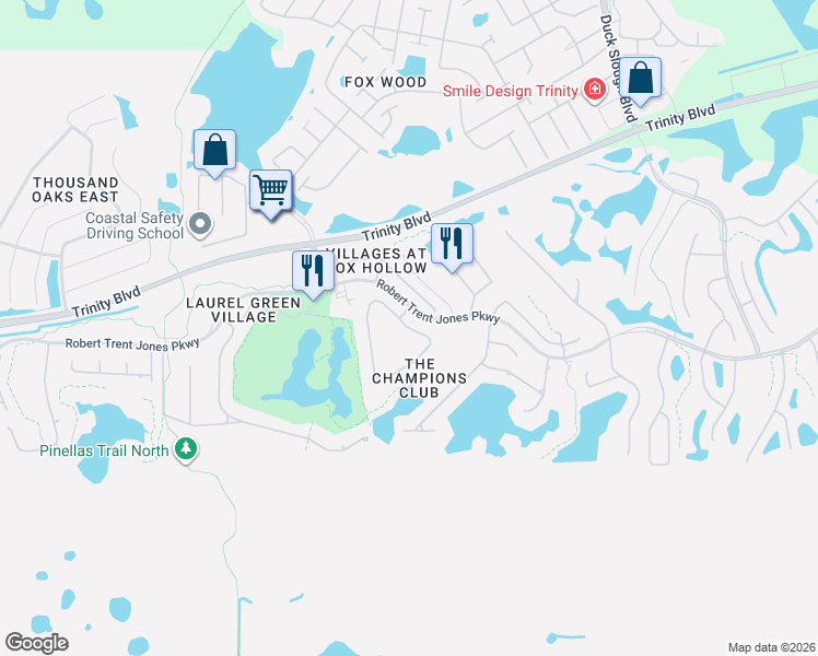 map of restaurants, bars, coffee shops, grocery stores, and more near 10700 Pontofino Circle in Trinity