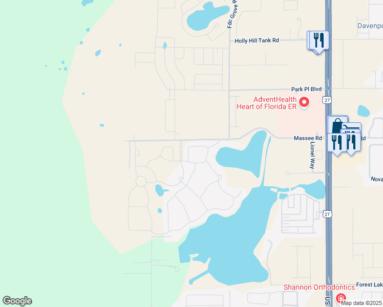 map of restaurants, bars, coffee shops, grocery stores, and more near 121 Eagleview Loop in Davenport