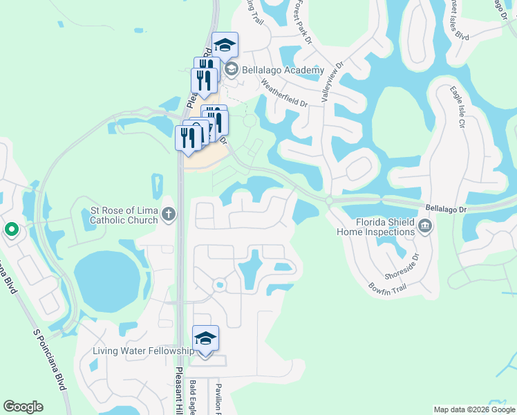 map of restaurants, bars, coffee shops, grocery stores, and more near 3041 Silver Fin Way in Kissimmee