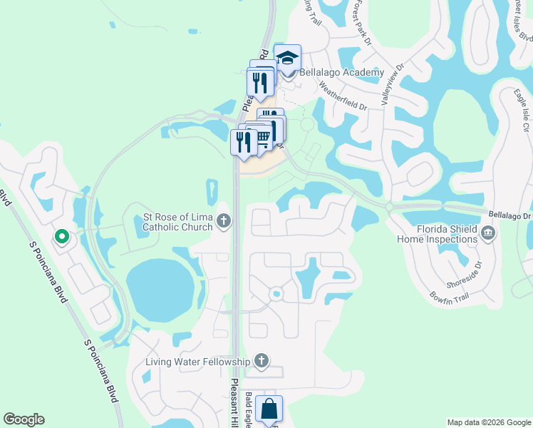 map of restaurants, bars, coffee shops, grocery stores, and more near 3893 Golden Knot Drive in Kissimmee