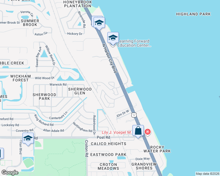 map of restaurants, bars, coffee shops, grocery stores, and more near 4443 Utica Circle in Melbourne