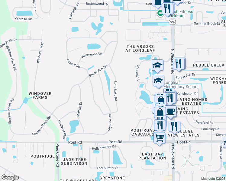 map of restaurants, bars, coffee shops, grocery stores, and more near 4404 Long Lake Road in Melbourne