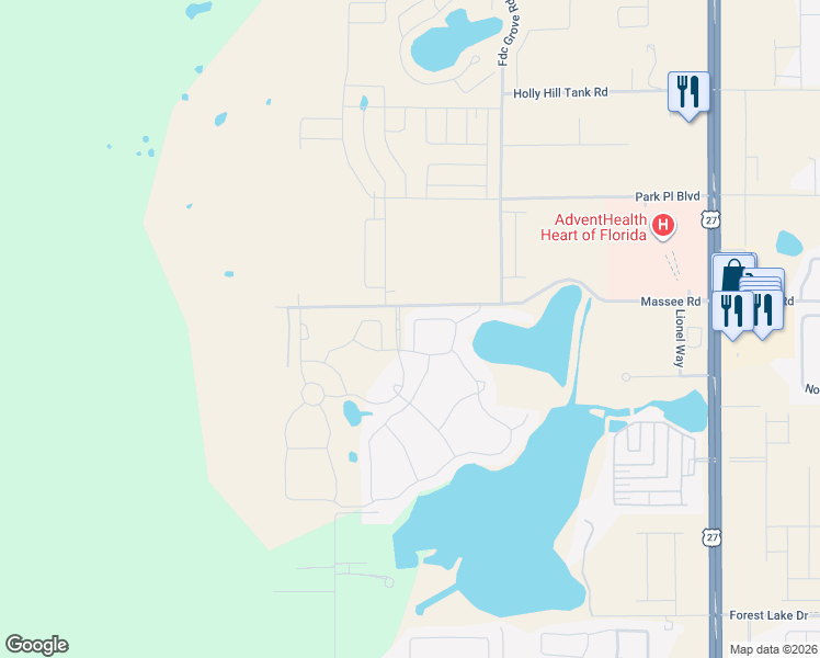 map of restaurants, bars, coffee shops, grocery stores, and more near 133 Eagleview Loop in Haines City