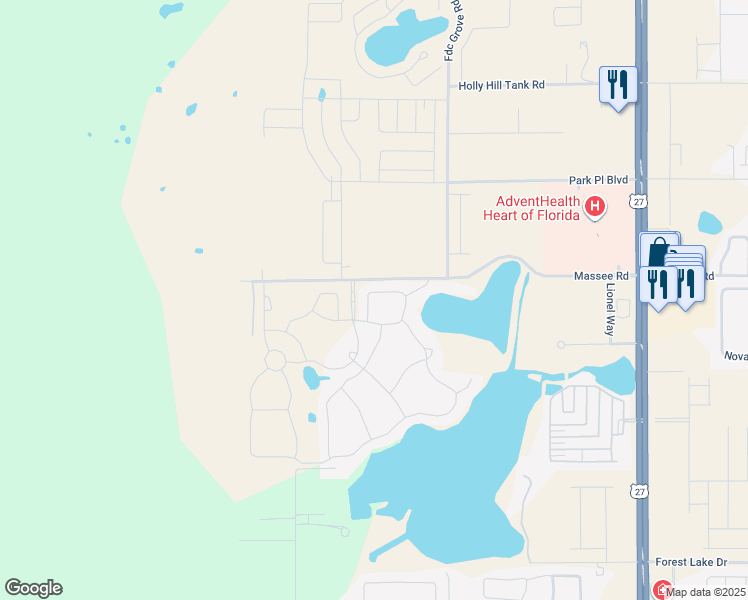 map of restaurants, bars, coffee shops, grocery stores, and more near 164 Eagleview Loop in Haines City