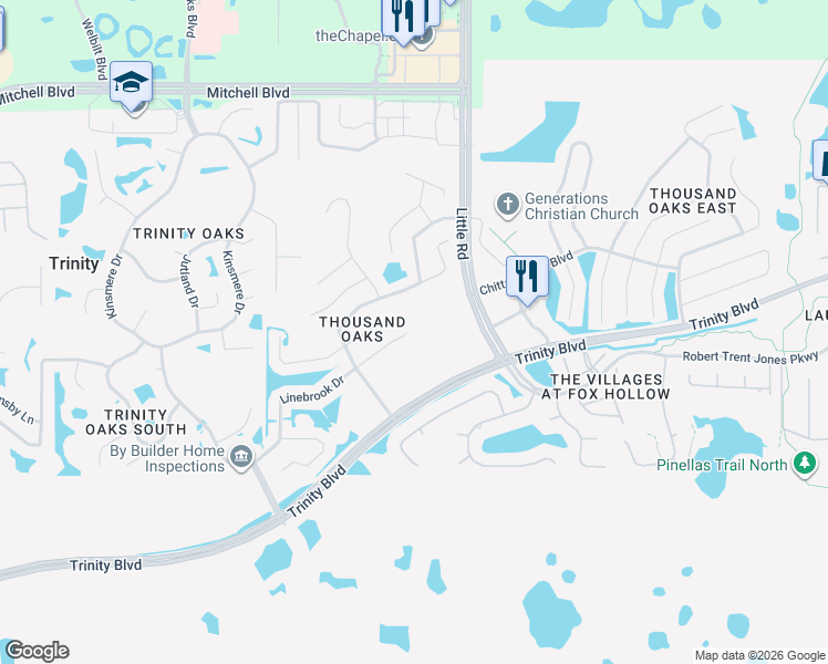 map of restaurants, bars, coffee shops, grocery stores, and more near 8918 Linebrook Drive in Trinity