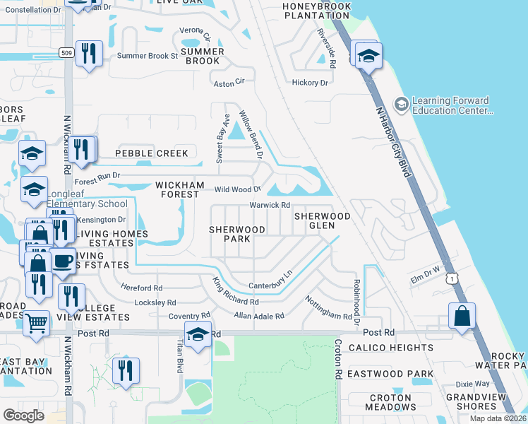 map of restaurants, bars, coffee shops, grocery stores, and more near 4408 Doncaster Drive in Melbourne