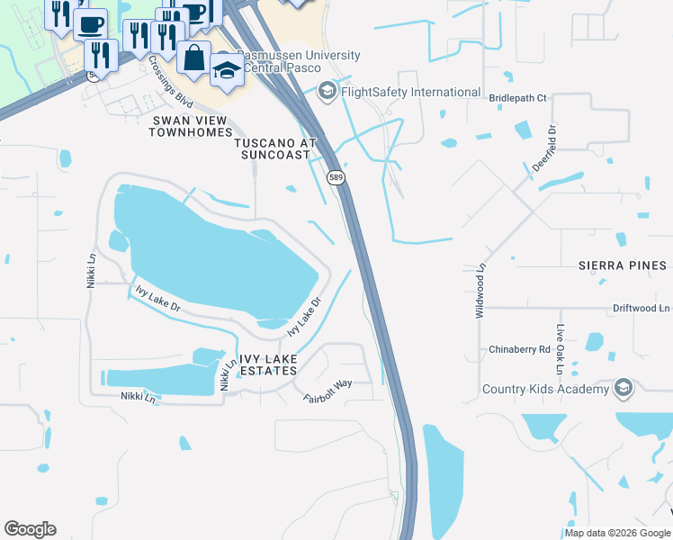 map of restaurants, bars, coffee shops, grocery stores, and more near 16800 Ivy Lake Drive in Odessa