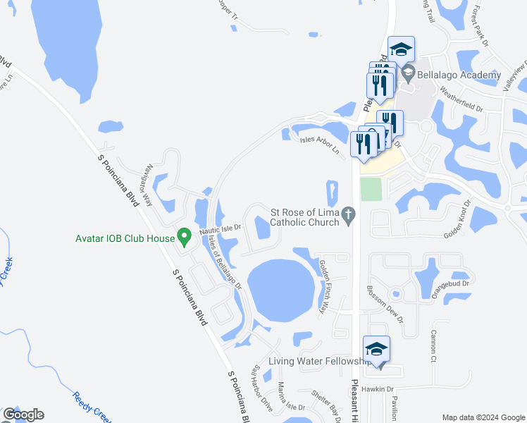 map of restaurants, bars, coffee shops, grocery stores, and more near 3833 Gulf Shore Circle in Kissimmee
