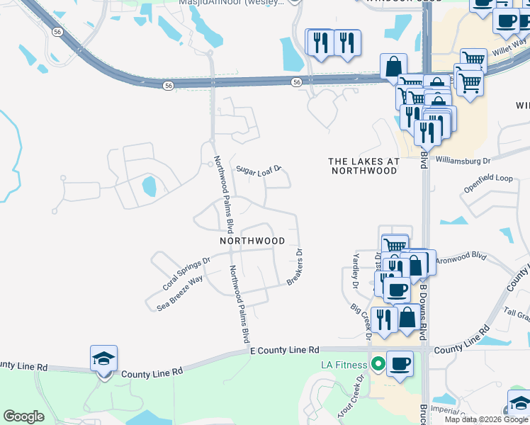 map of restaurants, bars, coffee shops, grocery stores, and more near 27826 Breakers Drive in Wesley Chapel