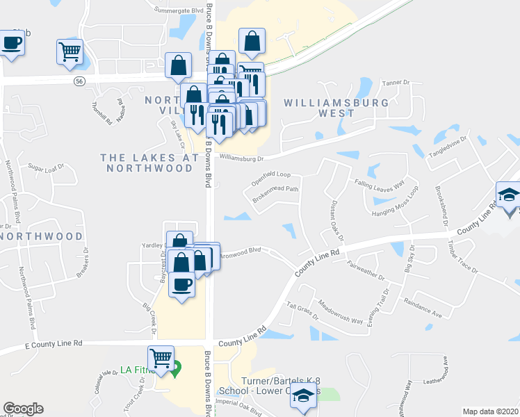 map of restaurants, bars, coffee shops, grocery stores, and more near 28338 Openfield Loop in Zephyrhills