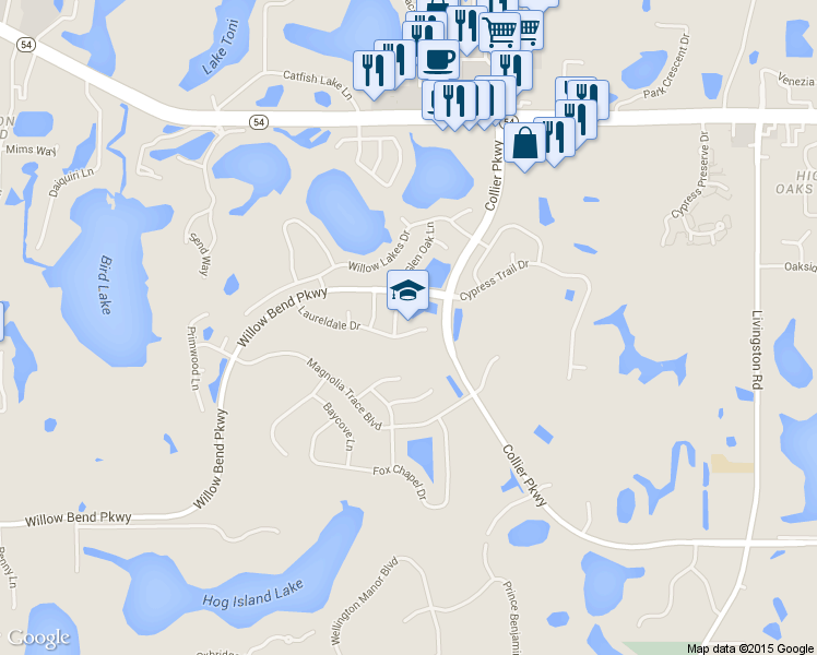 map of restaurants, bars, coffee shops, grocery stores, and more near 22637 Laureldale Dr in Lutz