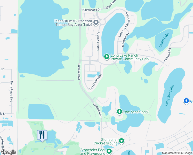 map of restaurants, bars, coffee shops, grocery stores, and more near 1885 Fox Grape Loop in Lutz