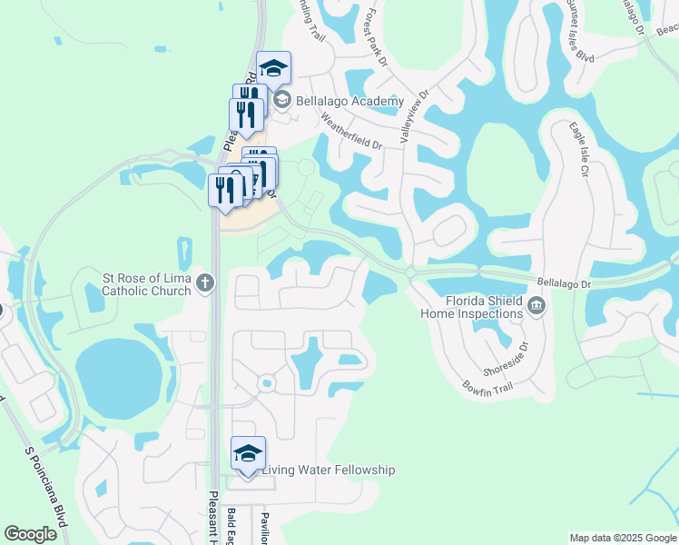 map of restaurants, bars, coffee shops, grocery stores, and more near 3040 Silver Fin Way in Kissimmee