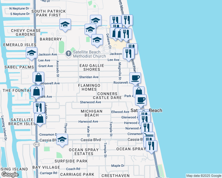 map of restaurants, bars, coffee shops, grocery stores, and more near 230 Price Court in Satellite Beach