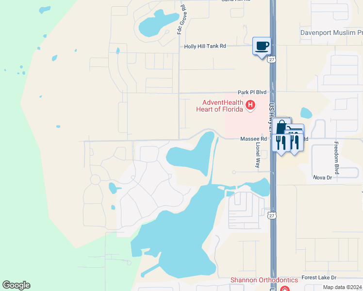 map of restaurants, bars, coffee shops, grocery stores, and more near 2805 Massee Road in Davenport