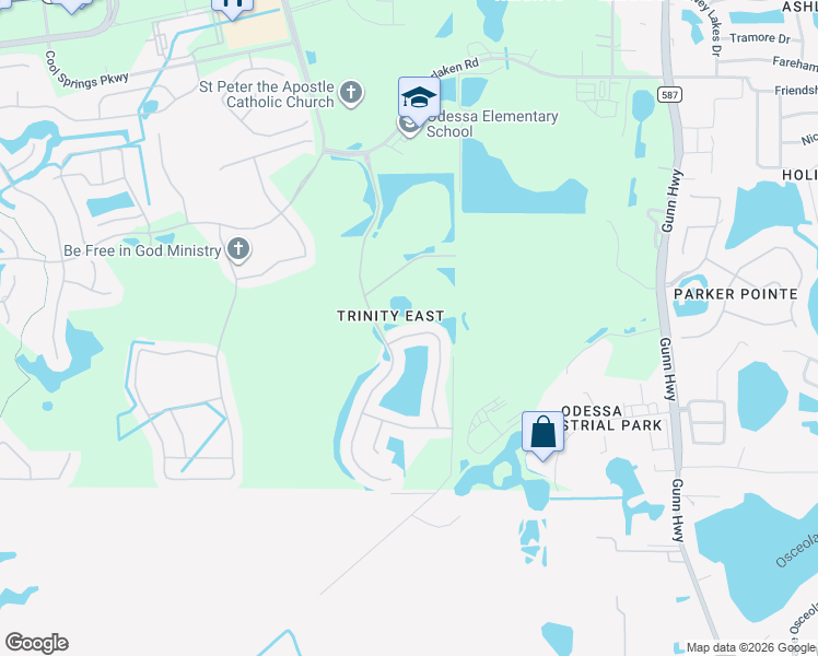 map of restaurants, bars, coffee shops, grocery stores, and more near 1404 Halapa Way in Trinity