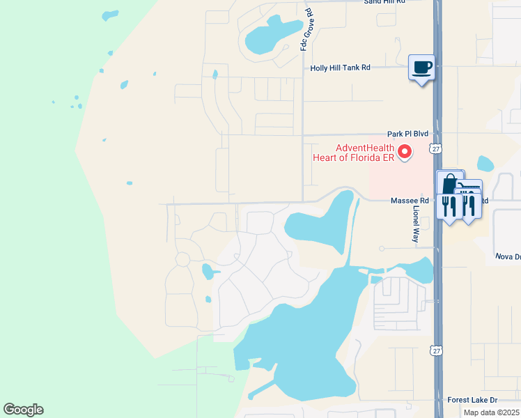 map of restaurants, bars, coffee shops, grocery stores, and more near 164 Eagleview Loop in Haines City