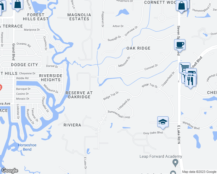 map of restaurants, bars, coffee shops, grocery stores, and more near 1349 Dinsmore Court in New Port Richey