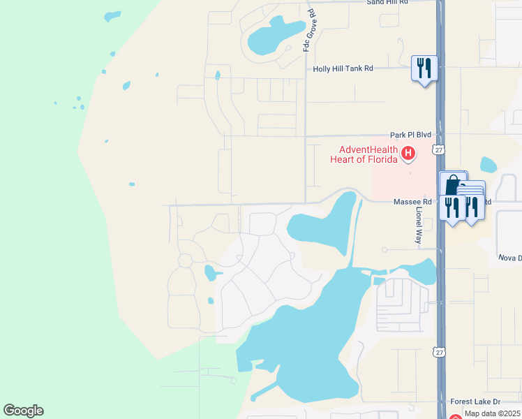 map of restaurants, bars, coffee shops, grocery stores, and more near 164 Eagleview Loop in Haines City