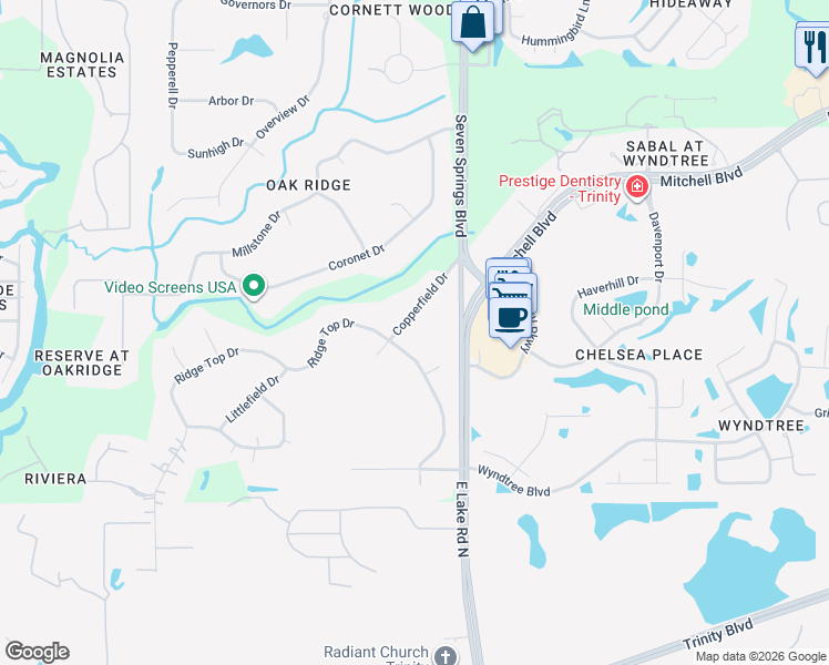 map of restaurants, bars, coffee shops, grocery stores, and more near 6846 Copperfield Drive in New Port Richey