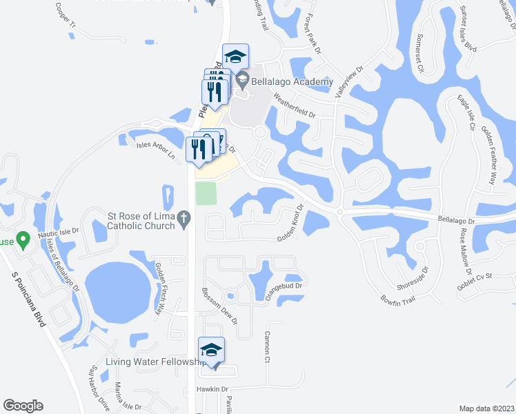map of restaurants, bars, coffee shops, grocery stores, and more near 3801 Splashview Court in Kissimmee
