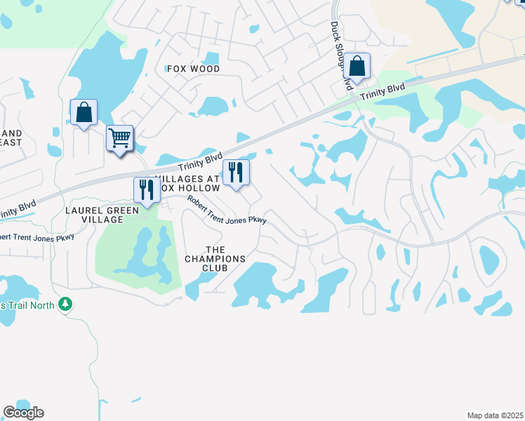 map of restaurants, bars, coffee shops, grocery stores, and more near 10433 Garda Drive in Trinity