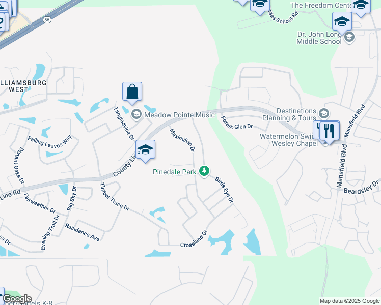 map of restaurants, bars, coffee shops, grocery stores, and more near 1515 Maximilian Drive in Zephyrhills