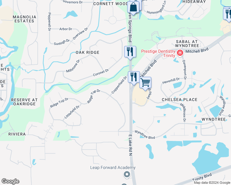 map of restaurants, bars, coffee shops, grocery stores, and more near 6846 Copperfield Drive in New Port Richey