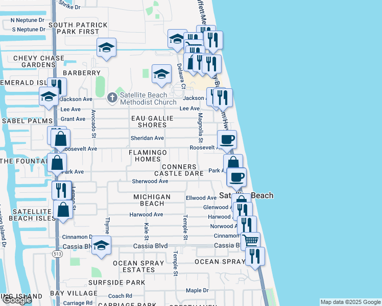 map of restaurants, bars, coffee shops, grocery stores, and more near 230 Price Court in Satellite Beach