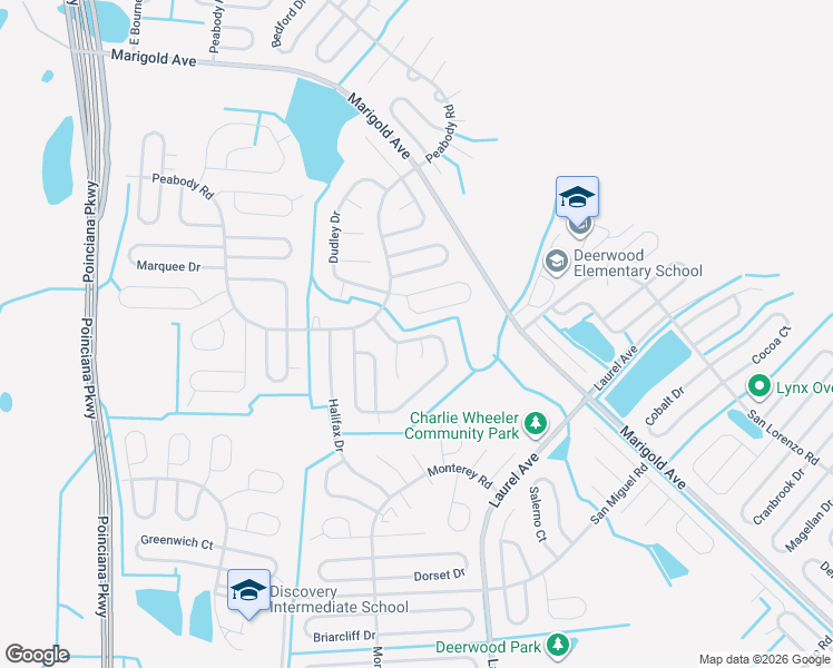 map of restaurants, bars, coffee shops, grocery stores, and more near 1016 Derbyshire Drive in Kissimmee