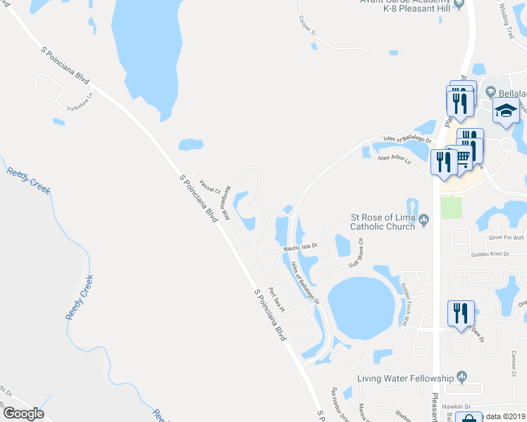 map of restaurants, bars, coffee shops, grocery stores, and more near 4124 Navigator Way in Kissimmee